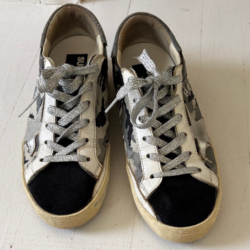 Golden Goose Black and White Camouflage Sneakers